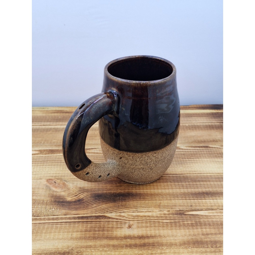 Stoneware Ceramic Mug With Fluted Handle. Signed Studio Art Cup‎ Instrument